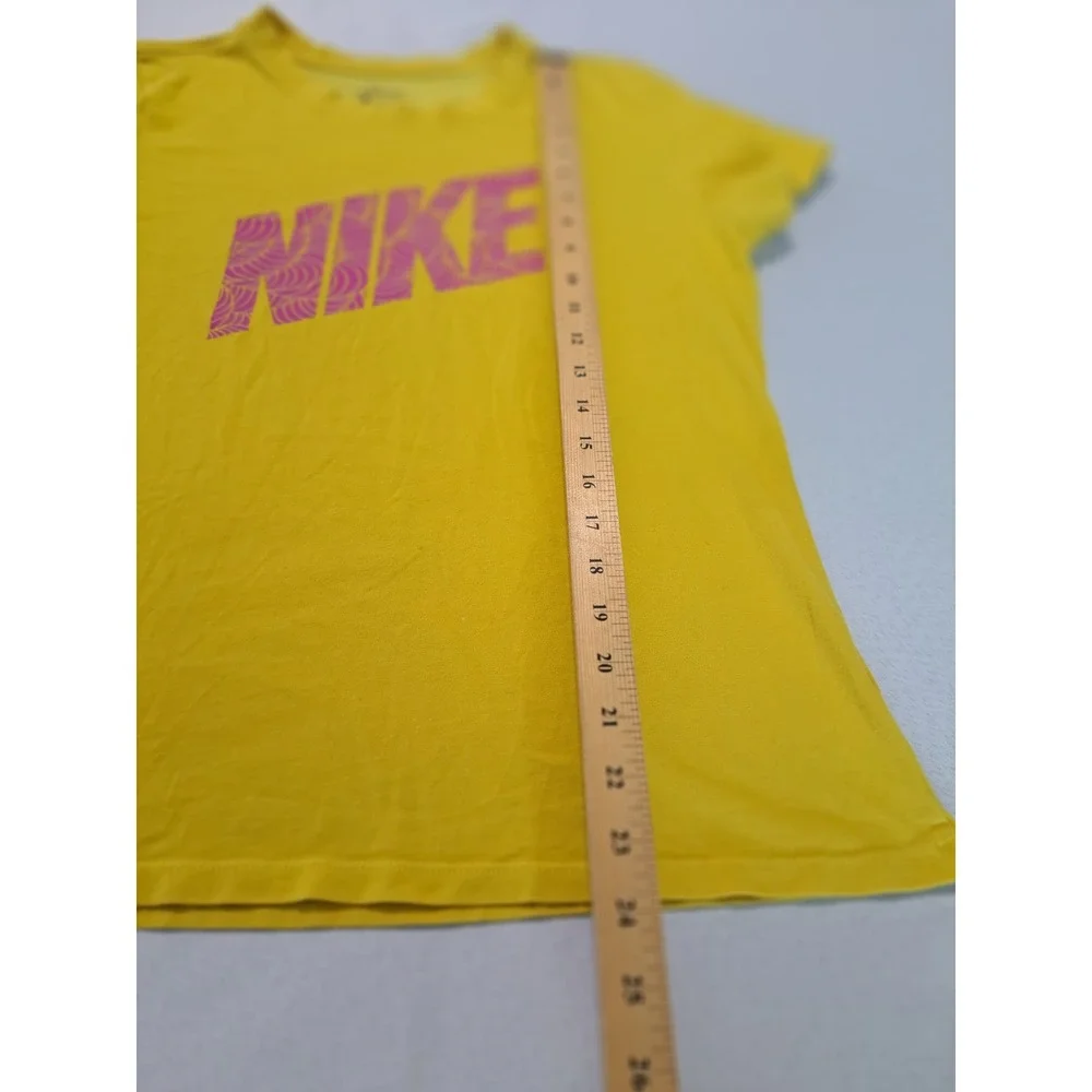 Nike Dri-FIT Womens Yellow Pink Graphic Logo Performance T-Shirt Large L